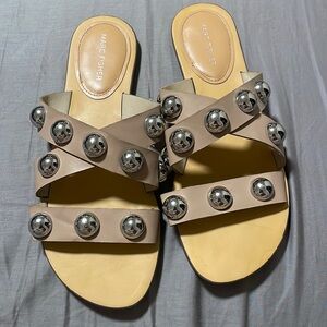 Marc Fisher Size 10 Light Natural Silver Stud Slide Sandal
